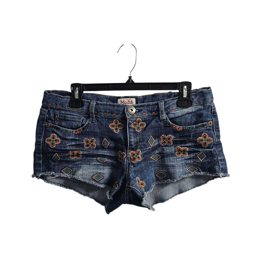 Mudd Vintage y2k Tribal Embroidered Jean Shorts Size 9 Low Rise